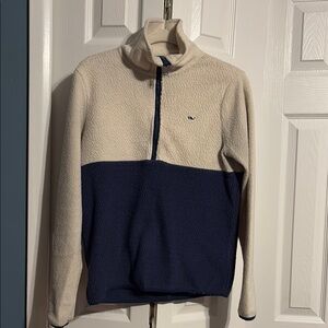 Vineyard Vines half zip pullover sweater in cream and blue size XS